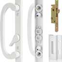 Sliding Patio Door Handle Replacement with Zinc Diecast I/E Pulls, Offset Thumbturn Fits 1-3/8" to 2-1/4" Thick Door 3-15/16" Hole Spacing, Non Handed with Mortise Lock+Keeper, not Center Latch