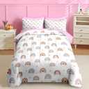 Nesker 7 Pcs Comforter Set Full Size, Trendy Rainbows Bedding for Kids Teen, Pink Boho with Fitted Sheet 2 Pillowcases & 2 Shams for Bedroom Bed Decor