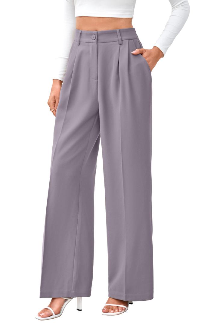 FUNYYZO Wide Leg Dress Pants for Women Work Slacks Business Casual Outfits (Purple, XL)
