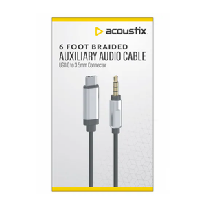 Acoustix Auxiliary Braided Audio Cable, 6 Foot , USB C to 3.5mm Connector