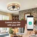 Orison 24" Caged Ceiling Fan with Lights, 2 Ways Control(App&Remote Control), Light Kit Included(8 Bulbs), Modern Farmhouse (Flush Mount)