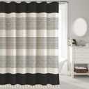 WOUVMA Black Boho Shower Curtains for Bathroom with Tassels Farmhouse Striped Shower Curtain Beige Rustic Linen 72x72 Inches