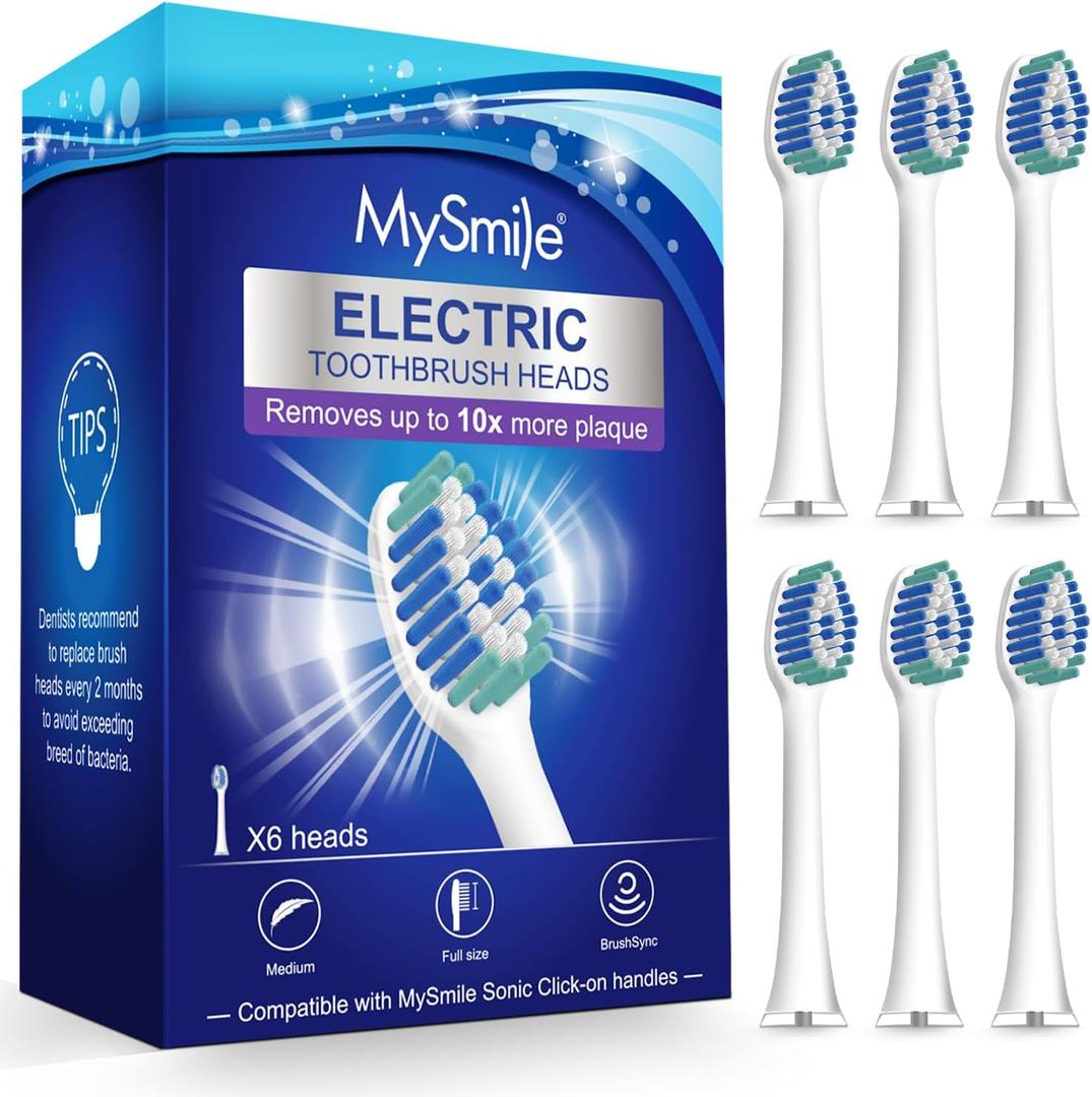 MySmile UC605 Electric Toothbrush Replacement Heads, 6 Packs (White)