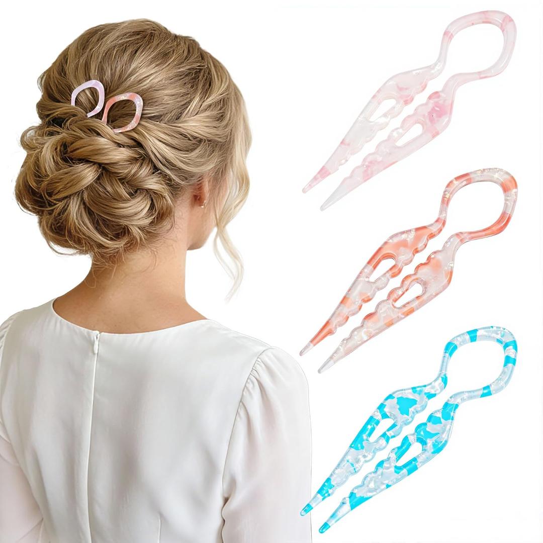 Lourny 3PCS French Hair Pins for Women, 4.1 Inch Prestige Hair Pin with Serrated Anti-Slip Design Suitable Hair Clips for Thin Thick Hair