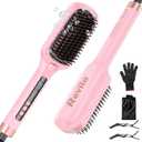 Hair Straightener Brush, 30s Fast Heated Negative Ionic Hair Straightening Brush, Global Voltage, 16 Temp Modes, Anti-Frizz & Anti-Scald & Auto Temperature Lock & Auto-Off Function-Pink