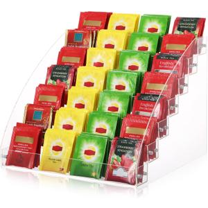 7 Tier Tea Bag Organizer Holder, Versatile Acrylic Tea Packets Storage Box Container Display Stand Rack for Counter Cabinet Countertop Kitchen Office Graded Cards