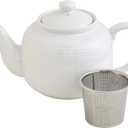 HIC Kitchen House of Prill Teapot with Stainless Steel Infuser, Fine Porcelain, White, Steeps Loose Tea, 6-Cup, 32-Ounce Capacity