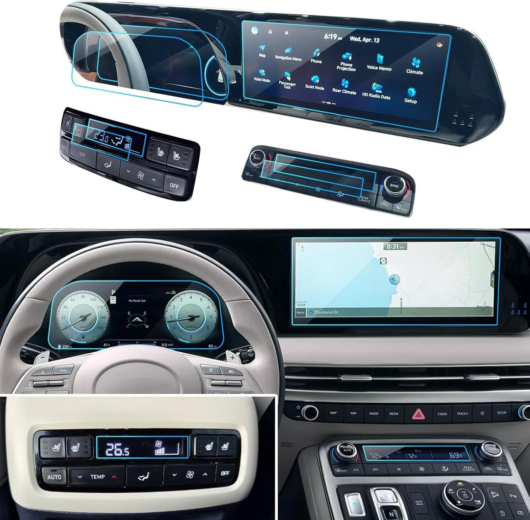 Palisade Screen Protector for Hyundai Palisade SE, SEL, XRT, Limited, Calligraphy 2023 2024 2025 Accessories Navigation& Instrument& AC& Rear Row Climate Screen Protector Tempered Glass 12.3''-7PCS