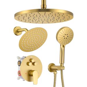 Woindo Shower Faucet Set 10" Rain Shower Head/8'' Side Shower Head and 3 Setting Handheld Ceiling Mount 3 Push Button Diverter Complete Rainfall Round Shower System Included Valve Trim Kit