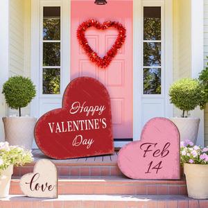 3 Piece Valentines Decorations Outdoor Large Heart Wooden Porch Signs Valentines Wood Love Ornaments Sign for Front Door Home Farmhouse Garden Patio Wedding(Classic Style) (3 different sizes)