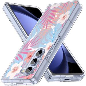 Magnetic Case for Galaxy Z Fold 5, Slim Anti-Yellow Hard PC Protective Soft TPU Bumper Shockproof Cute Case with Flowers, Hawaiian Flower(10-95)