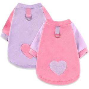 AXIIJGL 2 Pack Cozy Fleece Valentines Dog Sweaters with Heart Pattern Cute Puppy Sweater for Small Dogs Cat Apparel LDachshund Turtleneck Sweatshirts for Winter Outfits, Size: L