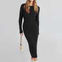 ANRABESS Women Long Sleeve Sweater Dress Crewneck Bodycon Stretch Slim Fit Ribbed Knit Midi Dresses 2025 Fall Trendy Outfits Black Small (Black, S)