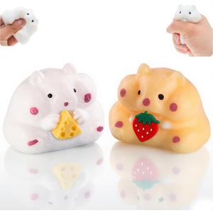 2PCS Hamster Squishy,Handmade Hamster Squeeze Toys,Ultra-Soft Realistic Pet Squeeze,Stress Relief Fidget Sensory Toys,Squishy Hamster for Children, Teens, and Adults