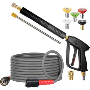YAMATIC Pressure Washer Gun and Hose, 25 FT Flexible Hose with Stainless Steel Extension Power Washer Wand, 3/8" Swivel Quick Connect & M22-14mm Adapter Replacement for Ryobi Simpson Honda (Grey) YAMATIC Pressure Washer Gun and Hose, 25 FT Flexible Hose with Stainless Steel Extension Power Washer Wand, 3/8" Swivel Quick Connect & M22-14mm Adapter Replacement for Ryobi Simpson Honda (Grey)
