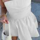 MakeMeChic Women's Strapless Backless Mini Dress Summer Ruffle Tube Bandeau Shorts Dress with Bow (White, M)