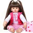 Kdudgso Reborn Baby Dolls 24 Inch Realistic Toddler Silicone Baby Doll Girl with Long Hair in Gift Box, Weighted Lifelike Babe Muñecas Niñas, Feeding Toys, Birth Certificate Accessories for Age 3+