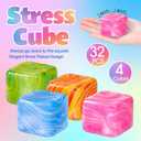 32 Pcs Stress Cube Bulk Ice Cube Stress Ball Anxiety Relief Soft Squeeze Sensory Ball for Party Favors Prizes Goodie Bag Stuffers (Pink,Blue,Green,Orange)