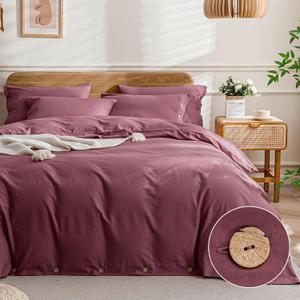 JELLYMONI Cotton Duvet Cover Cal King Size - Dusty Rose Comforter Cover with Button 100% Washed Cotton 3PCS Breathable Soft Solid Bedding Set Duvet Cover 10498in & 2 Pillowcases (NO Comforter)