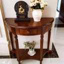 Solid Wood Console Table with Drawer, Semi-Circle Entryway Storage Shelf, Half-Moon Porch Table Side Elegant Vintage Sofa for Living Room (Walnut-Colored (23.6" L x 11.8" W x 31.5" H))
