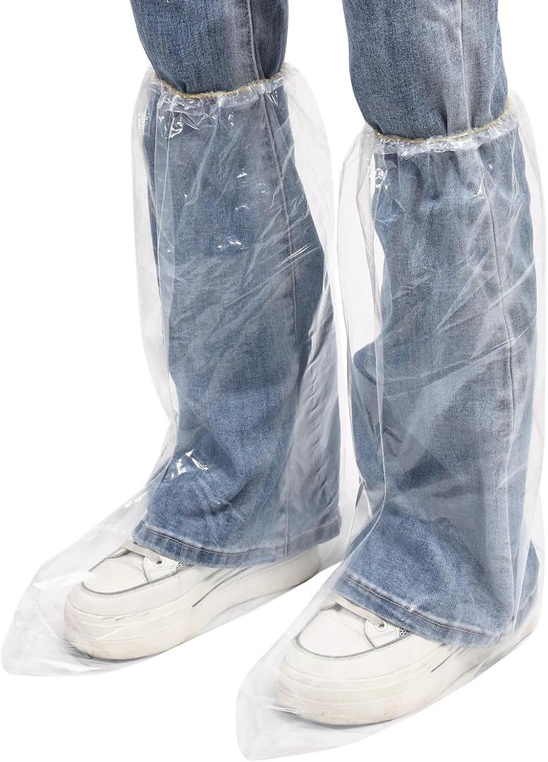 Yuzrbu 20pcs (10pairs) Disposable Thicken 19'' Transparent Boot and Shoe CoversTall Extra Large Waterproof Anti-Slip Overshoe
