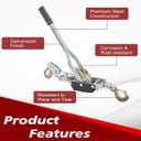4 Ton Heavy Duty 2 Hook Steel Cable Dual Gear Power Puller Come Along Chain Winch Ratchet Tool & 2” x 36” Tie Down Strap with D Rings(3333 lbs)