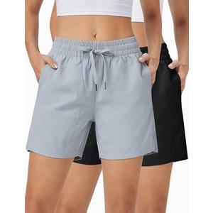 ZUTY 2 Pack 5" Womens Athletic Shorts Basic Running Shorts Lightweight Quick Dry Gym Workout Shorts with Pockets, L