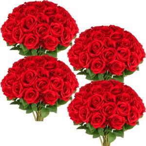 50 Pcs Artificial Red Rose Bluk Fake Flowers with Stem Realistic Silk Roses Bouquet Coffee Table Decor Flower Arrangement for Wedding Centerpieces Home Office Farmhouse Holiday Decorations 50 Pcs Artificial Red Rose Bluk Fake Flowers with Stem Realistic Silk Roses Bouquet Coffee Table Decor Flower Arrangement for Wedding Centerpieces Home Office Farmhouse Holiday Decorations