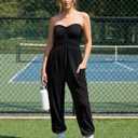 MIHOLL Womens Jumpsuit Casual Summer Strapless One Piece Rompers Loose Overalls Jumpers with Pockets (Black, S)