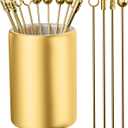 12Pack Metal Cocktail Picks + Holder Kit, Premium 304 Stainless Steel Cocktail Toothpicks,Reusable Skewers,Garnish Picks, Martini Picks for Olives Appetizers Fruit (4 Styles Golden)
