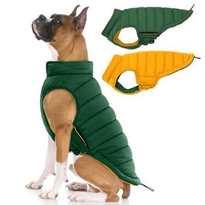 Lelepet Reversible Dog Coat Waterproof Dog Jacket Windproof Puffer Vest for Winter Warm Lightweight Coats for Medium Dogs Adjustbale Hook & Loop Pet Apparel with Leash Hole, French Bulldog, Green L