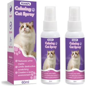 Cat Calming Spray 60 ML 2 Pack Calming Solution for Cats Cat Pheromone Spray Reduces Stress Anxiety Scratching Calming Spray for Cats Good for Home Travel Cat Pheromones Calming Spray