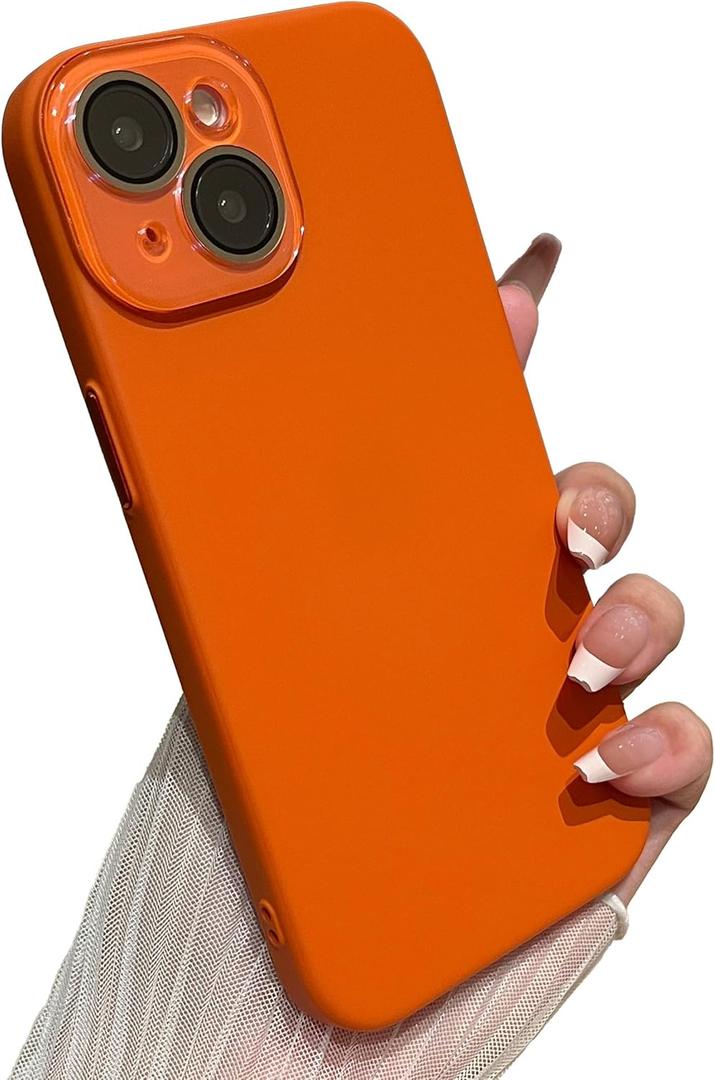 Caseative for iPhone 14 Case,Solid Color Full Camera Lens Protection Phone Case (Orange)