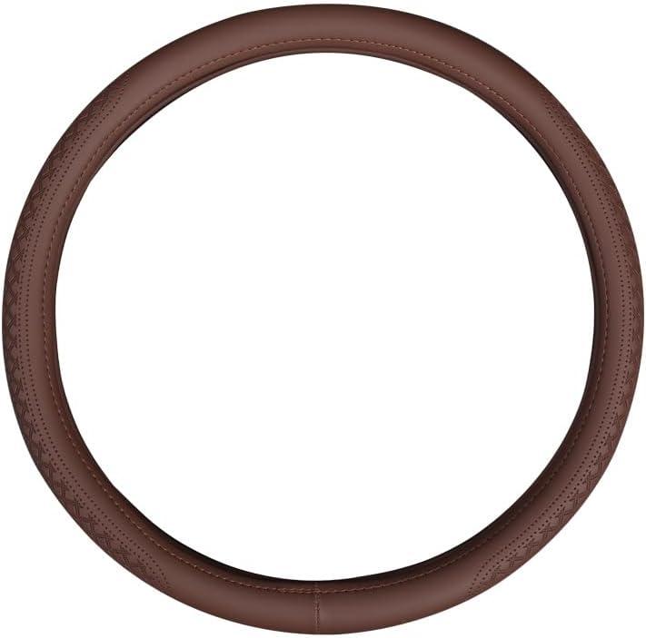 20 inch Leather Steering Wheel Cover Rubber Inner Ring All Car Universal Four Seasons Universal Anti-Slip for semi Truck (Brown, 20inch)