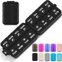 Foldable Weekly Pill Organizer 2 Times a Day with 2 Extra Compartments (Clear Printed Labels) - Portable 7 Day AM PM Medicine Box, Week Daily Travel Pill Case Holder for Vitamin, Supplement - Black