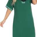 Women's Short Sleeve Nightgown Soft Sleepshirts V Neck Lightweight Sleepwear Comfy Pajamas Dress, S