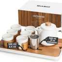 MIAMIO - Japanese/Chinese Tea Set 6 x 3.4 oz/Asian Tea Pot 21 oz with Tea Infuser, Traditional Japanese Tea Cups Set for Tea Lovers/Men/Women (White)