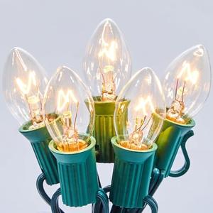 100FT C7 Christmas String Lights Outdoor UL Listed Vintage Christmas Lights Hanging for Christmas Tree Garden Patio Backyard Cafe Party Room Xmas Decoration, Green Wire, 100 Bulbs, Not Connectable