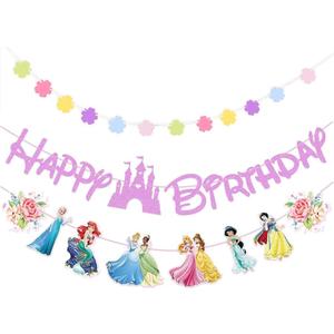Pink Princess Birthday Banner for Girls, Princess Themed Happy Birthday Party Decoration For Kids Party Baby Shower Decorations