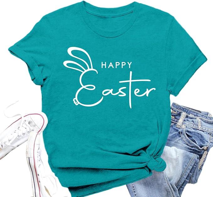 Valiri Easter Shirts for Women Easter Bunny T-Shirt Cute Rabbit Print Tee Tops, XL