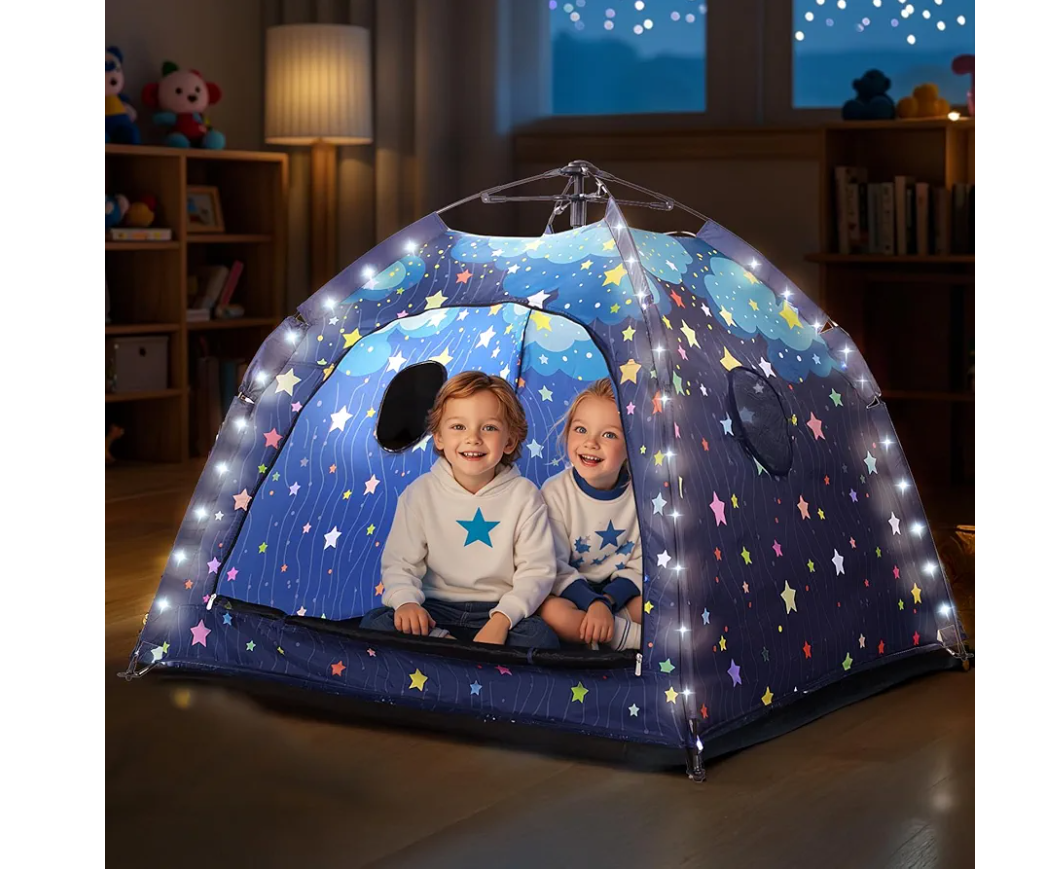 Starry Kids Play Tent with Lights & Portable Bag for Indoor Outdoor, Inside Children Tents for Ages 3-12 Boys & Girls, 51" x 51" x 43" Blue