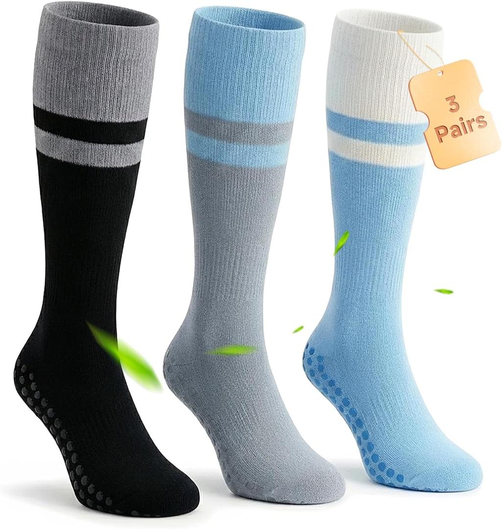 Bamboo Viscose Compression Socks - Knee-High Support for Nurses, Pregnancy, Travel (Regular/Non-slip) (Black, XL)