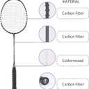 Professional Badminton Rackets Set of 4 Sports Outdoor Backyard or Indoor Badminton Game Set with Shuttlecocks- Includes 4 Black Rackets, 12 Duck Feather Badminton Shuttlecocks, One Size