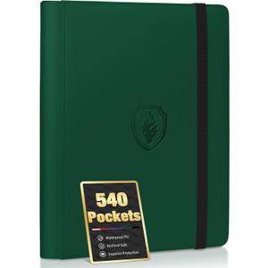 Premium 9 Pocket Card Binder for 540 Cards, Fabmaker PU Cover Trading Card Binder, Sturdy Card Collection Album, Sleek Card Holder Folders for Game Cards & Sports Cards, Dark Green