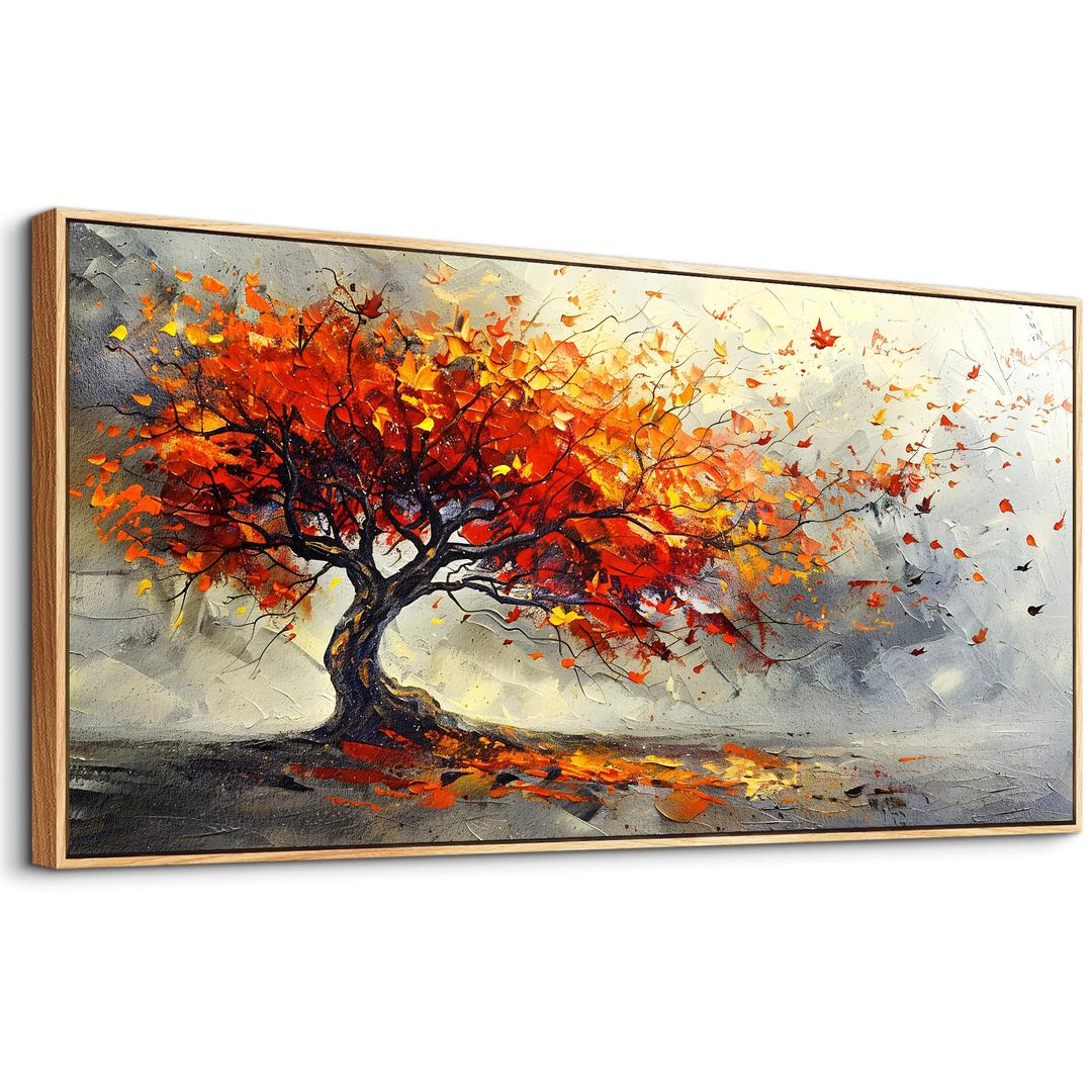 Wapluam Panoramic Landscape Textured Wall Painting Canvas Wall Art For Living Room Large Wall Decor For Bedroom Abstract Tree Pictures Office Decor Modern Room Home Decoration Wood Framed