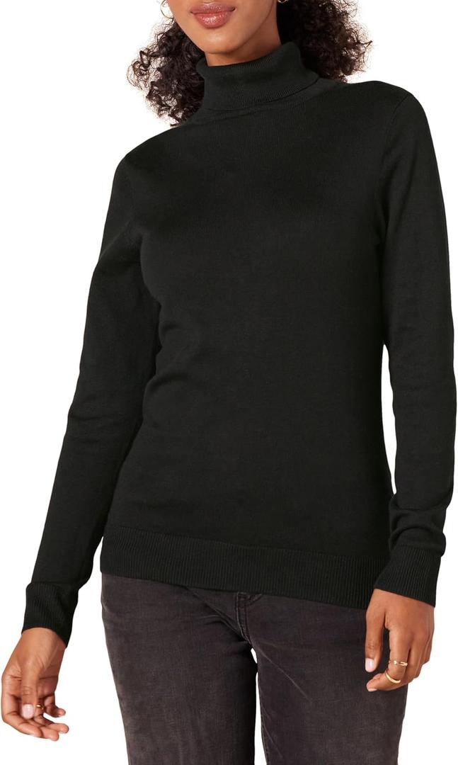 Amazon Essentials Women's Classic-Fit Lightweight Long-Sleeve Turtleneck Sweater (Large, Black)