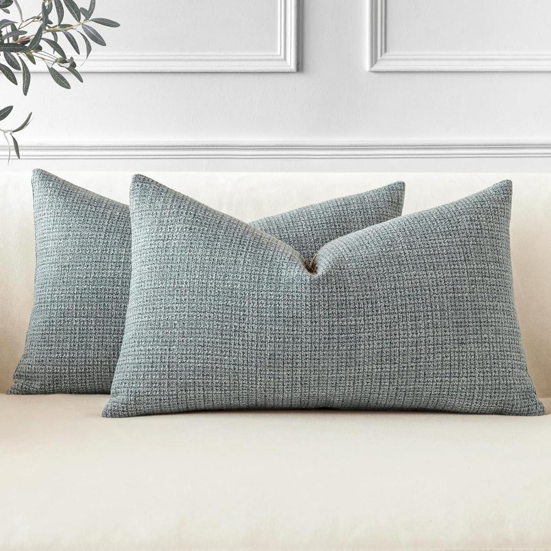OTOSTAR Pack of 2 Throw Pillow Covers 16x24 Inch Linen Dark Grey Pillowcases Farmhouse Decorative Solid Pillow Covers 40x60 cm Lumbar Cushion Case for Home Decor Sofa Couch Bed (Dark Grey)