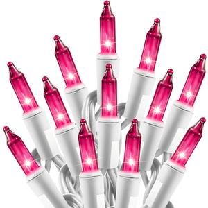 Christmas Pink Mini String Lights - 100 Count 25 Feet Detachable Incandescent Bulb Waterproof Fairy Lights Plug in for Indoor Outdoor Party Patio Xmas Tree Valentine's Day Decoration, White Wire