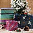 LaRibbons Christmas Wrapping Paper Rolls with Cutlines, 30Inch × 10Feet, 8 Rolls: 200 sq.ft.ttl, World Peace Motif and Matte Gold Silver Black Gift Wrapping Paper Bundle for Christmas, Holiday, Party