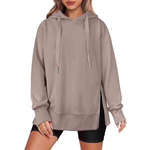 ANRABESS Women Oversized Hoodies Side Zipper Fleece Long Sweatshirts Lightweight Tunic Pullover 2025 Fall Trendy Clothes (Large, Khaki)